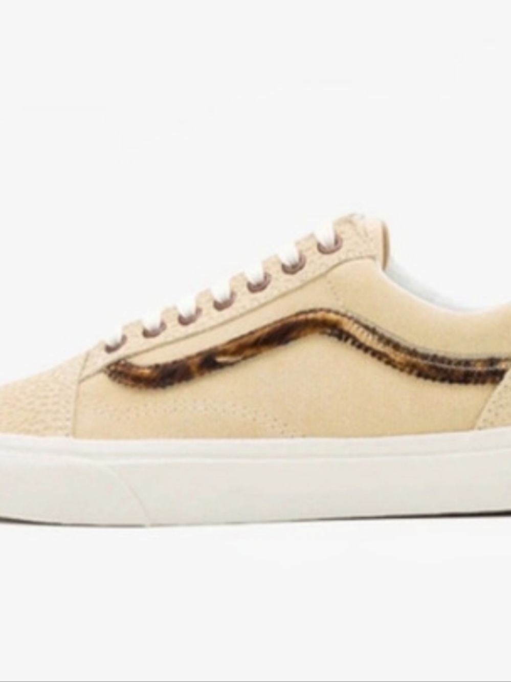 Vans Old Skool Beige Suede Leopard Stripe Sneakers Cream